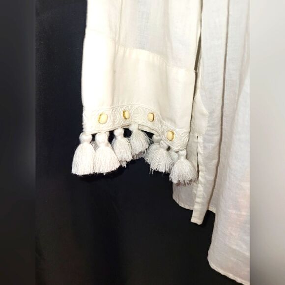 Tory Burch Ivory Cotton Boho Tunic w/Shells,Tassels & Embroidery Sz.XS Ret $225 - Picture 6 of 7